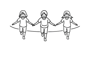 Fototapeta premium Happy Children Running Holding Hands Friendship Teamwork Playful Joyful
