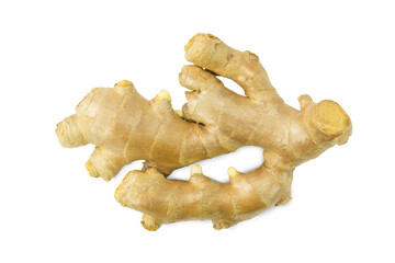 Fresh ginger root with skin isolated on white background top view flat lay with clipping path stack