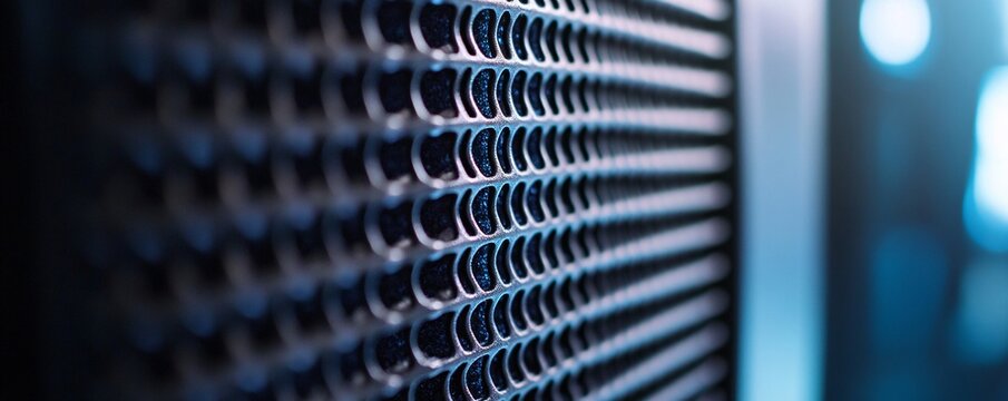 Server grid closeup showing data center technology