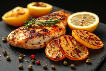 A plate of chicken piccata, adorned with lemon slices and capers, garnished with parsley, looks appetizing and fresh