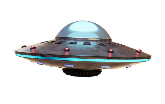 UFO alien spaceship isolated on transparent background.