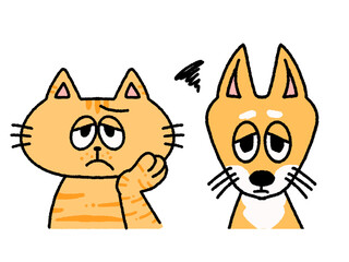 困った様子の犬と猫のイラストセット