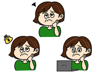 お金のことを考える主婦のセット