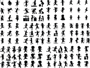 Kids Silhouette Set | Active Child Figures, School Kids, and Childhood Moments Illustration Kids Silhouette Set | Children Playing, Running, and Jumping Vector Collection