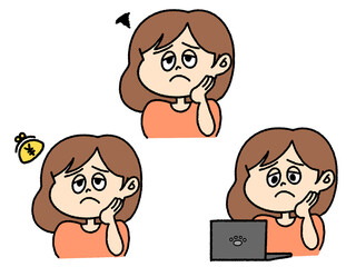 困り果てた女性のイラストセット