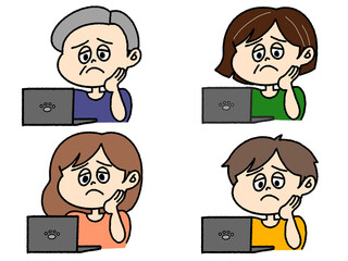 パソコンを操作する老若男女のイラスト　セット