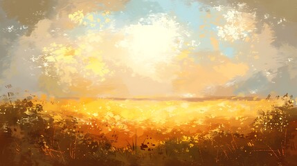 Obraz premium An abstract landscape painting showing a bright sun and field
