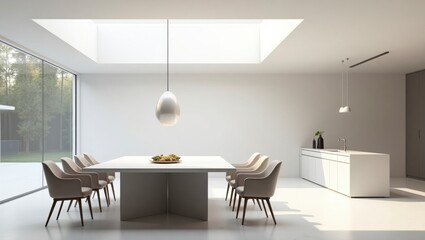 Fototapeta premium Luxurious and modern open plan dining room showcasing elegance with stylish furniture and contemporary design elements for a sophisticated dining experience