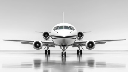  Private Jet on Tarmac, Front View (Black and White)