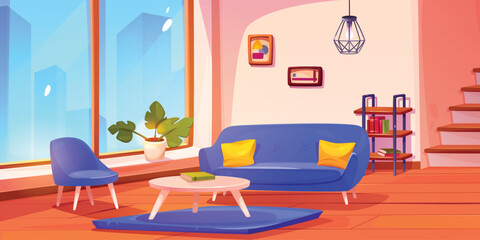 House living room near stair cartoon background