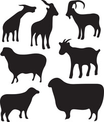 Create a goat shape vector art silhouette with white background.