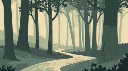 Obraz premium Serene Forest Path: A Misty Morning in the Woods