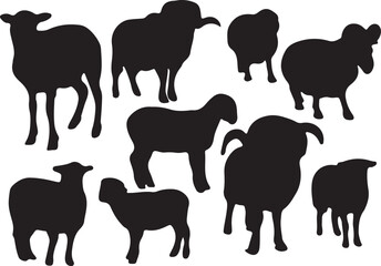 Create a sheep vector art silhouette with white background.