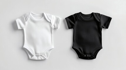 Black and White Baby Onesie Mockup on Plain Background, Showcasing Contrast for E-Commerce and Design Presentation