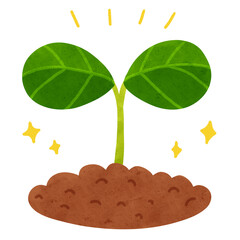 土から生える双葉　水彩風手描きイラスト