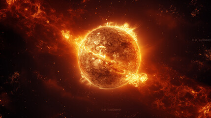 Obraz premium Fiery Solar Surface Eruption Depicting Intense Space Activity and Cosmic Energy