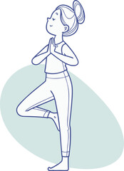 Obraz premium Simple Illustration of a young girl Practicing Yoga in Tree Pose