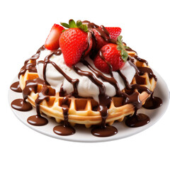 Fototapeta premium Fresh Belgian Waffle on transparent background