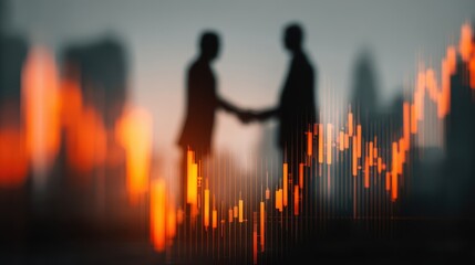 Business Partners Shaking Hands with Financial Graph Overlay