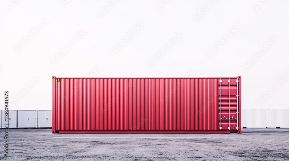 Poster Red shipping container standing in a loading area
