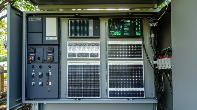 Assessing the operating voltage in the solar panel switchgear compartment.