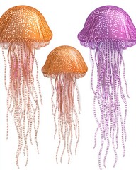 A pastel depiction of a jellyfish family, with gently linked geometric forms evoking calmness