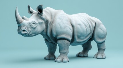 Fototapeta premium A socialist realism-inspired photographic portrait of a lone rhinoceros, conveying power