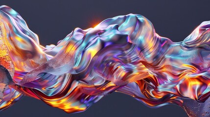 Obraz premium Contemporary abstract design featuring iridescent purple waves on a black liquid glass background