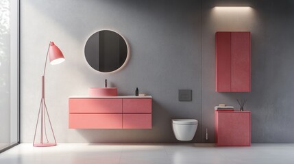 Modern Pink Bathroom Interior Design, Sunlight