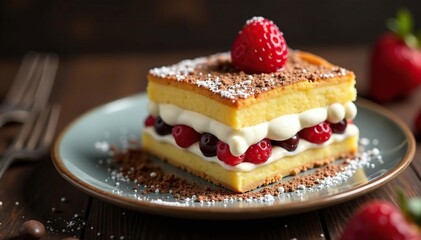 Classic Italian dessert, layers of coffee-soaked ladyfingers and creamy mascarpone , cocoa powder, delicious dessert, cuisine