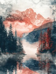 Serene Mountain Lake Reflection: A Watercolor Landscape