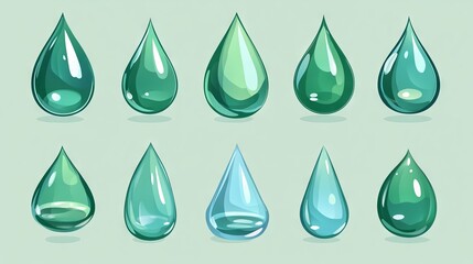 A set of blue water droplets symbolizing purity and freshness for design purposes