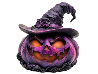 Spooky Halloween Pumpkin with Witch Hat – Black Font on Transparent Background