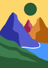 mountain landscape background aesthetic horizon scenery view, poster banner, icon mountain view, rainbow color