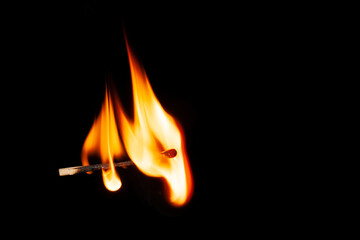 Match burning moment. fictional fire and light the match