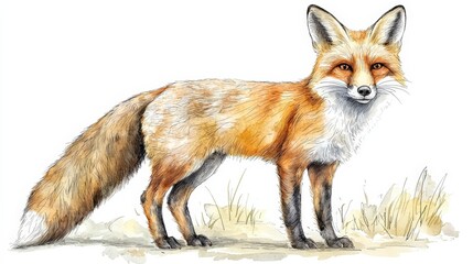 Fototapeta premium Detailed Illustration of a Red Fox Standing Confidently in a Natural Habitat Setting