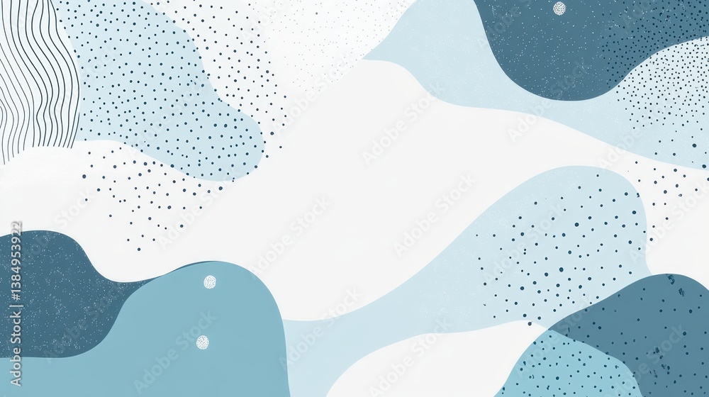 Poster abstract background featuring dynamic composition of overlapping blue shapes and dots, creating a se