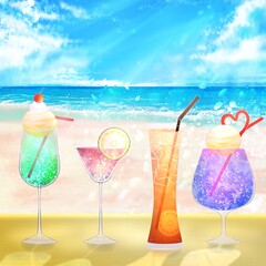 南国の美しいビーチとジュース