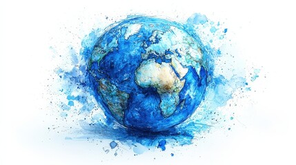 Fototapeta premium Artistic watercolor illustration of the planet Earth with vibrant blue and green colors