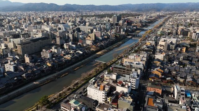 Aerial Journey Over Kyoto, Japan's Cultural Heart