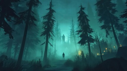 Foggy Forest Path, Mysterious Structure