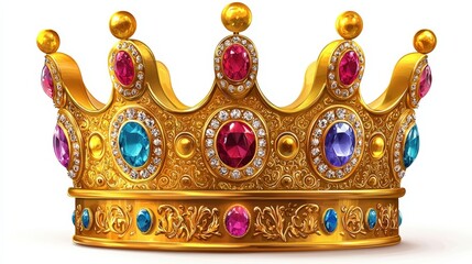 Fototapeta premium Decorative Golden Crown with Colorful Gemstones and Intricate Design for Royalty and Elegance