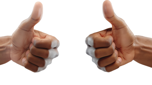 Thumbs Up Gesture: Two hands raised in a gesture of approval and agreement, showcasing a universally recognized symbol of positivity and affirmation.