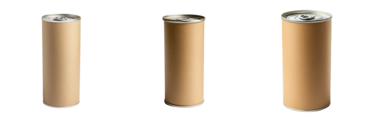 Three identical cardboard tubes with metal lids.