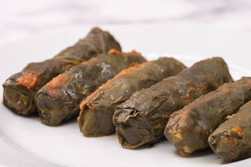 Cabbage wrap. Turkish food traditional stuffing.Cabbage leaf meat filling.
