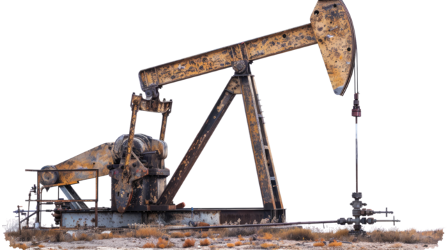 Oil Pump in Arid Landscape:  A classic oil pump, weathered by time, relentlessly works within an arid, vast landscape. Evoking themes of industry, energy, and the extraction of resources.