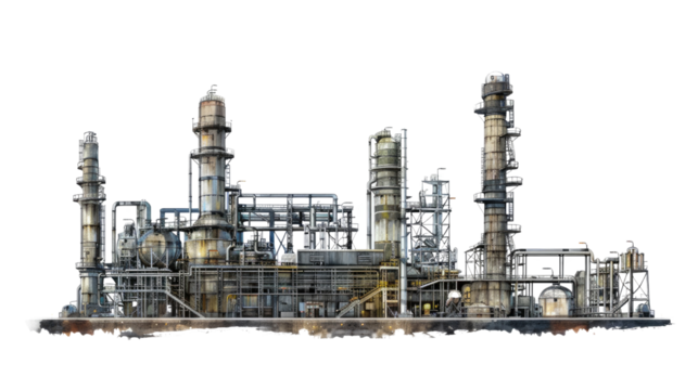 Industrial Powerhouse: A detailed and realistic image showcases an industrial complex, highlighting the intricate structures and powerful presence of a modern industrial plant.