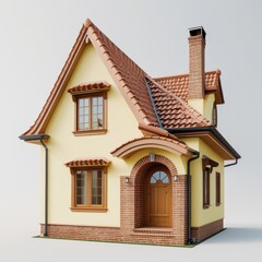 Obraz premium Charming Cottage Exterior Featuring Tiled Roof and Wooden Door Design