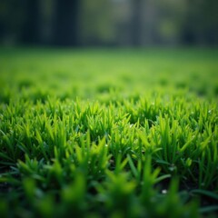 Fototapeta premium Dense tufts of vibrant green grass growing in a damp spring morning, grass, outdoors