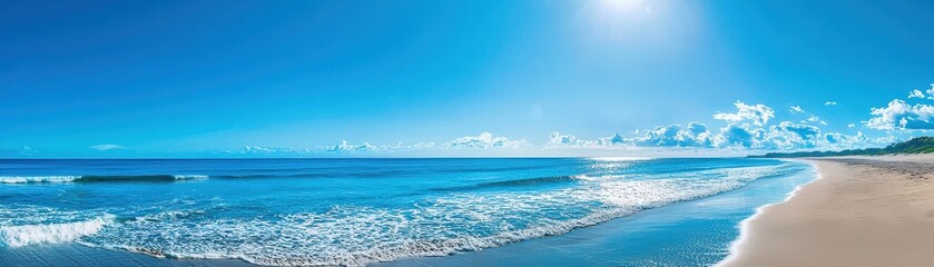 Fototapeta premium A serene beach landscape showcasing turquoise waters and bright blue skies.